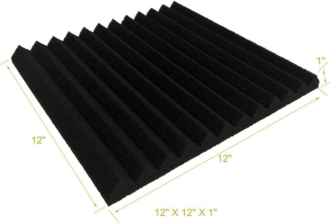 96 Pack Allxinlog Absorb the echo Acoustic Foam Panel Wedge Studio Soundproofing Wall Tiles 12" X 12" X 1" (96-BLACK)