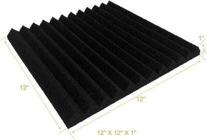 96 Pack Allxinlog Absorb the echo Acoustic Foam Panel Wedge Studio Soundproofing Wall Tiles 12" X 12" X 1" (96-BLACK)
