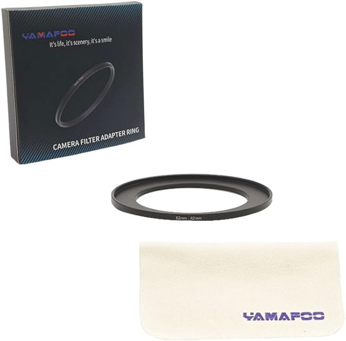 YAMAFOO 62mm to 82mm Step-Up Ring/Step Down Rings Filter Adapter for All Brands UV ND CPL Metal Ring Step-Up Rings Adapter Filter,Black (62-82)
