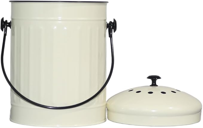 Markson Compost Bin with Airflow Lid and Charcoal Filter 1.5 Gallon Metal Off-White