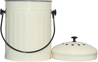 Markson Compost Bin with Airflow Lid and Charcoal Filter 1.5 Gallon Metal Off-White