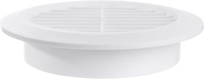 White 4" Inch Round Ventilation Grille with Insect mesh. (Duct 4Ø / Grille 5Ø) Ventilation Applications. Indoor and Outdoor Vent Cover. Available 3 Sizes / 4 Colors.