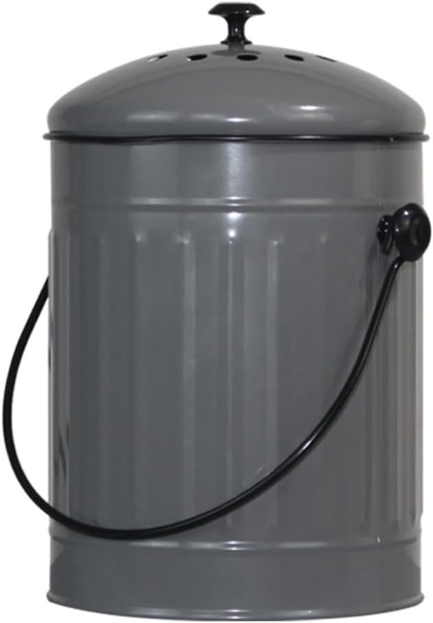 Markson Compost Bin with Airflow Lid and Charcoal Filter 1.5 Gallon Metal Gray