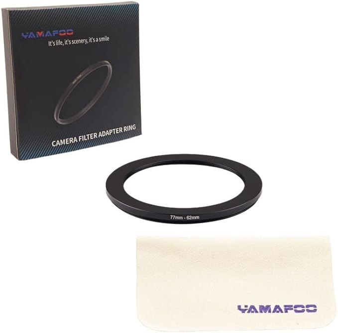 YAMAFOO 77mm to 62mm Step-Up Ring/Step Down Rings Filter Adapter for All Brands UV ND CPL Metal Ring Step-Up Rings Adapter Filter,Black (77-62)