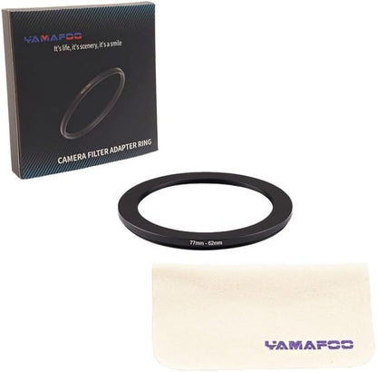 YAMAFOO 77mm to 62mm Step-Up Ring/Step Down Rings Filter Adapter for All Brands UV ND CPL Metal Ring Step-Up Rings Adapter Filter,Black (77-62)