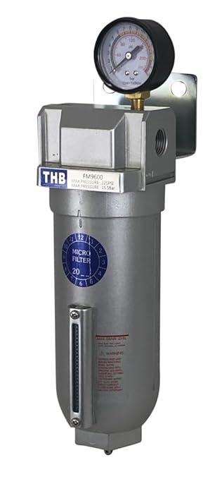 3/4" NPT Industrial Coalescing 0.01u Micron Filter Removes 99.98% of Oil, Moisture Vapor, Aerosols from Compressed Air Lines, 11oz Bowl, Manual Drain