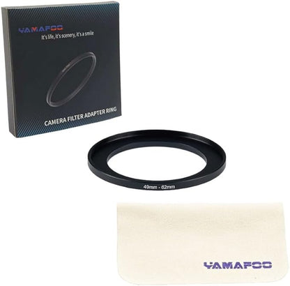 YAMAFOO 49mm to 62mm Step-Up Ring/Step Down Rings Filter Adapter for All Brands UV ND CPL Metal Ring Step-Up Rings Adapter Filter,Black (49-62)