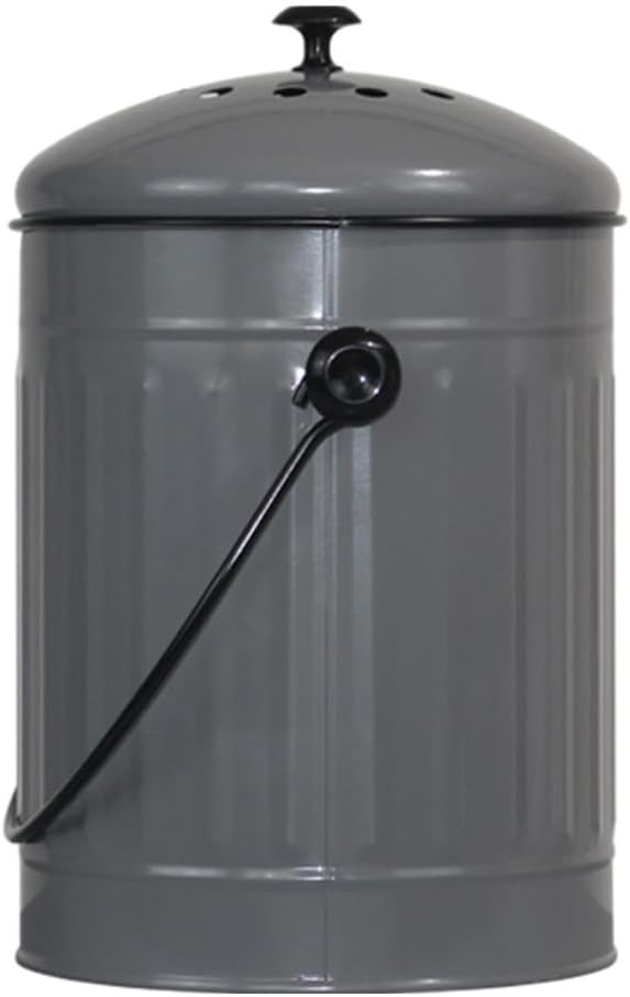 Markson Compost Bin with Airflow Lid and Charcoal Filter 1.5 Gallon Metal Gray
