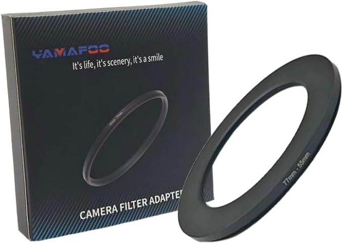 YAMAFOO 55mm to 77mm Step-Up Ring/Step Down Rings Filter Adapter for All Brands UV ND CPL Metal Ring Step-Up Rings Adapter Filter,Black (55-77)