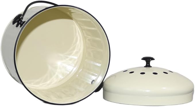 Markson Compost Bin with Airflow Lid and Charcoal Filter 1.5 Gallon Metal Off-White