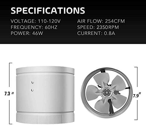 iPower Inline Booster Duct Fan 8" HVAC Exhaust Ventilation Blower with Low Noise for Bathrooms, Kitchens, Basements, Attics, Grow Tents