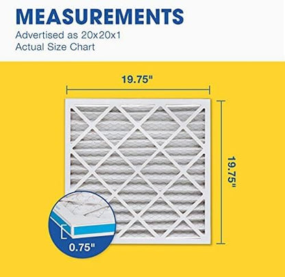 Aerostar 20x20x1 MERV 8 Air Filter, 6 Count, ACTUAL SIZE (19.75 x 19.75 x 0.75), HVAC, Air Conditioning & Furnace Filter Captures Dust, Lint & Pollen (MPR 600 / FPR 5), Made in USA