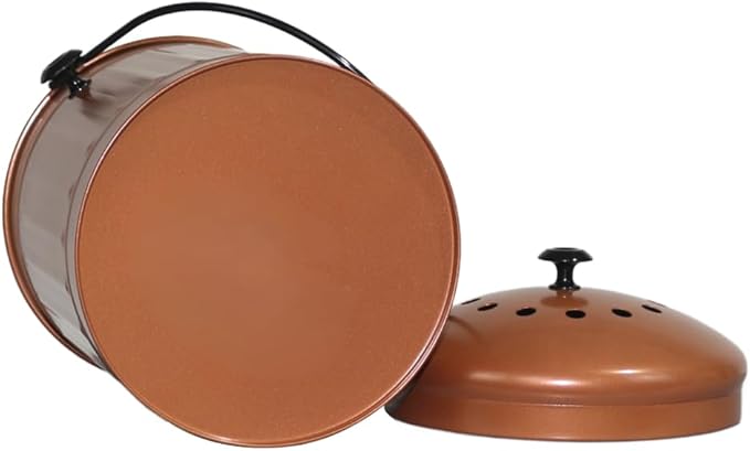 Markson Compost Bin with Airflow Lid and Charcoal Filter 1.5 Gallon Metal Copper