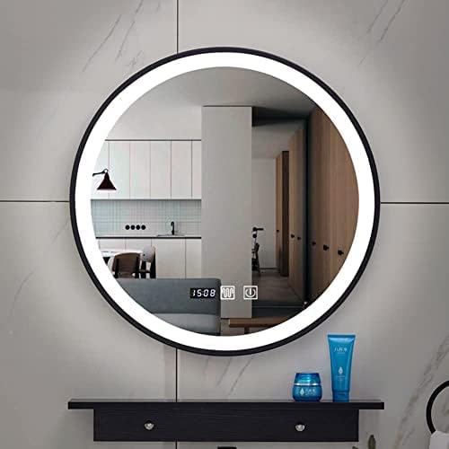 Bathroom Mirror Round Illuminated LED Light Bathroom Mirror,Wall Mounted Mirror with Demister Pad,Backlit Makeup Mirror with Touch Control,Touch Dimmable Switch Color Temperature Change (60cm/23.6in)