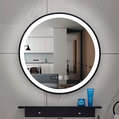 Bathroom Mirror Round Illuminated LED Light Bathroom Mirror,Wall Mounted Mirror with Demister Pad,Backlit Makeup Mirror with Touch Control,Touch Dimmable Switch Color Temperature Change (60cm/23.6in)