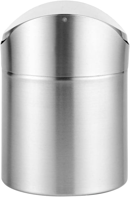 Restaurantware RW Clean 0.4 Gallon Countertop Garbage Can 1 Compact Mini Trash Bin - Swing Top Lid Avoids Rust & Stains Stainless Steel 201 Tabletop Garbage Can For Kitchens & More