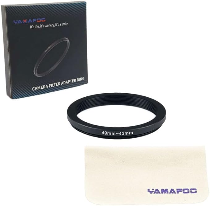 YAMAFOO 49mm to 43mm Step-Up Ring/Step Down Rings Filter Adapter for All Brands UV ND CPL Metal Ring Step-Up Rings Adapter Filter,Black(49-43)