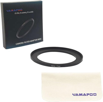 YAMAFOO 62mm to 77mm Step-Up Ring/Step Down Rings Filter Adapter for All Brands UV ND CPL Metal Ring Step-Up Rings Adapter Filter,Black (62-77)