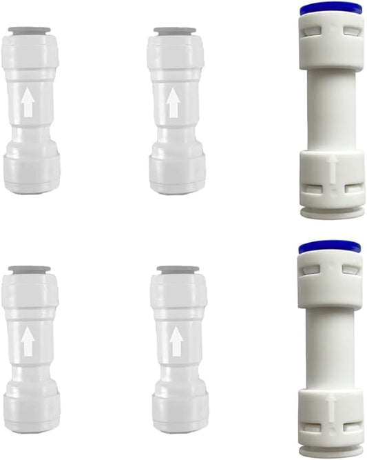 NSF 1/4" & 3/8" One Way Check Valve for Water Line 1/4" & 3/8" Reverse Osmosis Water Filter Push to Connect RO Fittings, Plastic Quick Connect Check Valve (4 pcs+2 pcs)