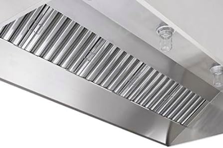 Commercial Kitchen Restaurant Duty Exhaust Hood, Wall Canopy Stainless Steel Exhaust Hood with Baffle Hood Filters, High Temperature Light Fixtures, and 16” Round Exhaust Riser (7' Long Hood)