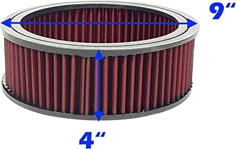 Round Washable Air Filter Cleaner Red Element Replacement Filter Flow Kit (9" X 4")