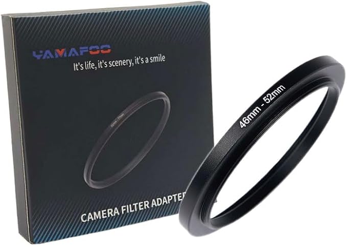 YAMAFOO 46mm to 52mm Step-Up Ring/Step Down Rings Filter Adapter for All Brands UV ND CPL Metal Ring Step-Up Rings Adapter Filter,Black (46-52)