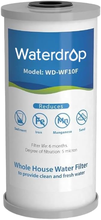 Waterdrop Whole House Water Filter, Iron Filter, Sediment Filter for Well Water, Reduce Manganese, Replacement for Ispring, GE®, Waterdrop, Any 10" x 4.5" Whole House Water Filters System, 5 Micron