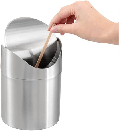 Restaurantware RW Clean 0.4 Gallon Countertop Garbage Can 1 Compact Mini Trash Bin - Swing Top Lid Avoids Rust & Stains Stainless Steel 201 Tabletop Garbage Can For Kitchens & More
