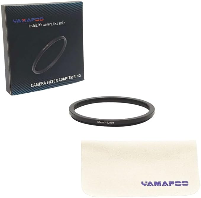 YAMAFOO 67mm to 62mm Step-Up Ring/Step Down Rings Filter Adapter for All Brands UV ND CPL Metal Ring Step-Up Rings Adapter Filter,Black (67-62)