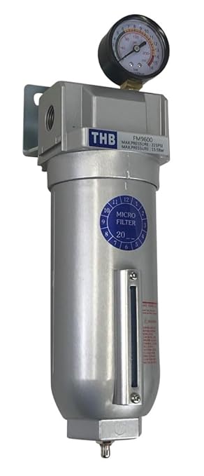1" NPT Industrial Coalescing 0.01u Micron Filter Removes 99.98% of Oil, Moisture Vapor, Aerosols from Compressed Air Lines, 11oz Bowl, Manual Drain