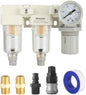 1/4" NPT Three Stage Air Drying System - 5 Micron Particulate Filter Air Pressure Regulator Combo - 0-125psi Gauge, Semi-Auto Drain, Metal Bracket