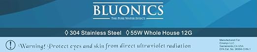 Bluonics Powerful Whole House & Well Water System 55W UV Ultraviolet w/Sediment & CTO Carbon with Solid Blue Housing 2.5"x20" Ideal for Residential and Commercial Use with City/Municipal or Well Water