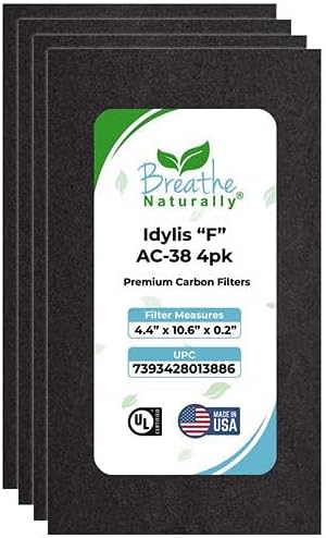 Breathe Naturally - Carbon Filters Compatible with Idylis F AC-38 Series Air Purifiers - Made for Idylis F AC-38/560885 Series - Made in USA - Odor Control for Air Purifiers(4 Pack Carbon Filter)