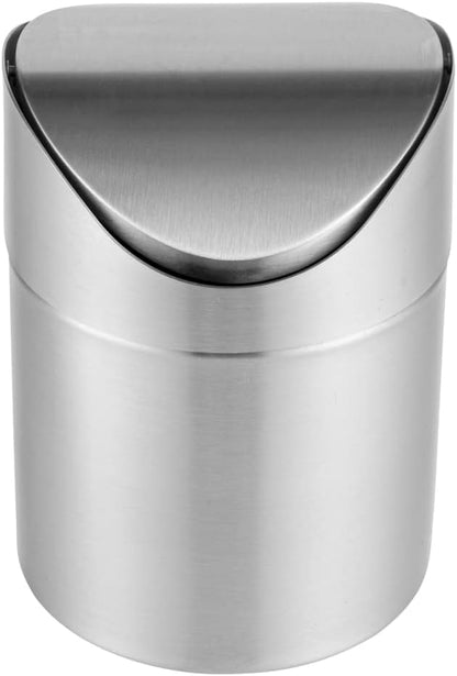 Restaurantware RW Clean 0.4 Gallon Countertop Garbage Can 1 Compact Mini Trash Bin - Swing Top Lid Avoids Rust & Stains Stainless Steel 201 Tabletop Garbage Can For Kitchens & More