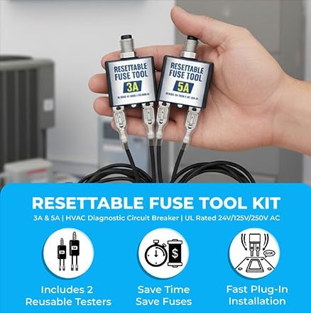 Fuse Tester for HVAC Systems, 3 Amp & 5 Amp Resettable Fuse Breakers, UL Rated 24V AC/DC 125/250V AC, Circuit Breaker Diagnostic Tool