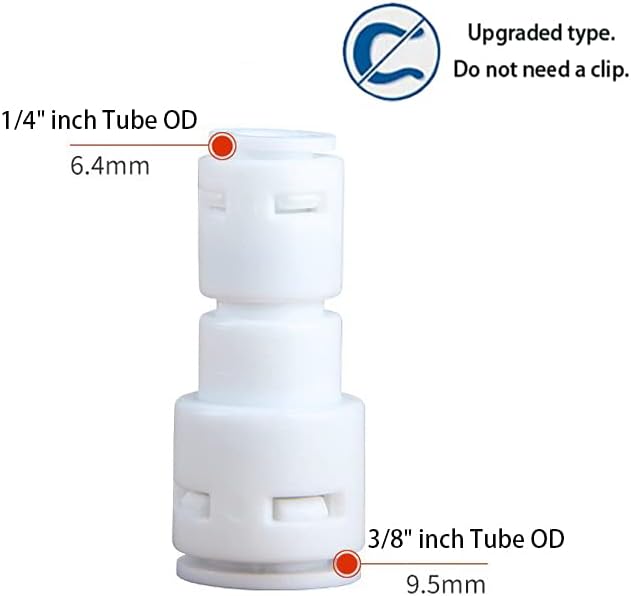 Reducing Straight RO(Reverse Osmosis) Water Filter Union Connector,NSF Certified Plastic Push Fit Quick Connect tube Fittings（1/4" x 3/8" Inch OD coupling）（pack 8）