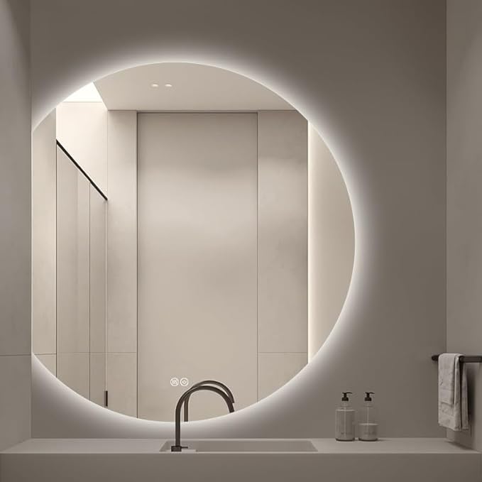 Bathroom Mirror, Dimmable LED Vanity Mirror Half Circle, Illuminated Mirror with Demister Pad, Large Wall Mirror with Touch Sensor (Size : 35x39''/90x100cm)