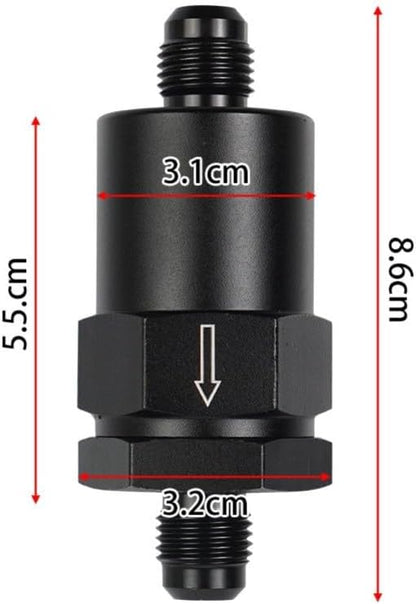 Automotive Tuning Inline Fuel Filter with AN6 Fittings and 30 Overfilter for EFI and Carburetor Systems