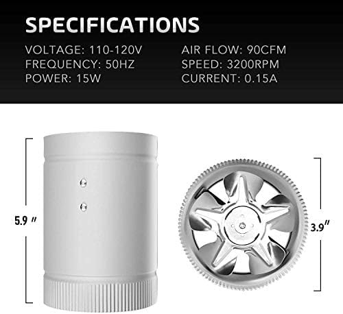 iPower Inline Booster Duct Fan 4" HVAC Exhaust Ventilation Blower with Low Noise for Bathrooms, Kitchens, Basements, Attics, Grow Tents