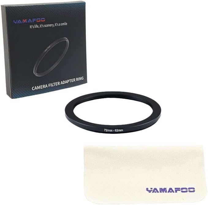 YAMAFOO 72mm to 62mm Step-Up Ring/Step Down Rings Filter Adapter for All Brands UV ND CPL Metal Ring Step-Up Rings Adapter Filter,Black(72-62)