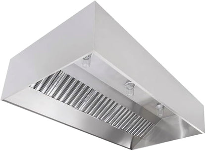 Commercial Kitchen Restaurant Duty Exhaust Hood, Wall Canopy Stainless Steel Exhaust Hood with Baffle Hood Filters, High Temperature Light Fixtures, and 16” Round Exhaust Riser (6' Long Hood)