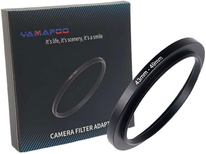 YAMAFOO 43mm to 49mm Step-Up Ring/Step Down Rings Filter Adapter for All Brands UV ND CPL Metal Ring Step-Up Rings Adapter Filter,Black (43-49)