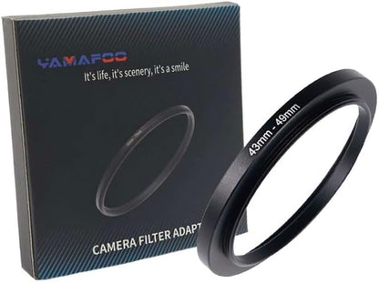 YAMAFOO 43mm to 49mm Step-Up Ring/Step Down Rings Filter Adapter for All Brands UV ND CPL Metal Ring Step-Up Rings Adapter Filter,Black (43-49)