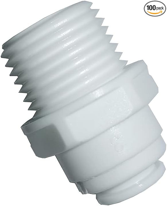 YZMSZ Straight Male Thread Adapter 1/2" Male x 3/8" OD Tube Quick Connector,for Water Purifiers Filters Reverse Osmosis Systems,100 pcs. (100, straight,1/2" Male x 3/8" OD tube)