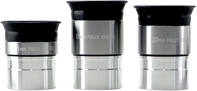 Multi-Coated Telescope Eyepiece Set - 1.25 inch - Upgraded with Soft Eyecup [4mm, 10mm, 20mm]