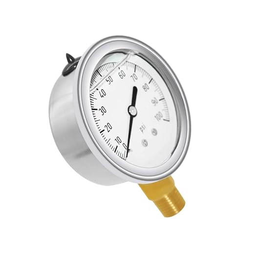 Joywayus Pressure Gauge 0-100 PSI Brass 1/4" NPT Male Thread Lower Mount, Glycerin Filled, Stainless Steel Case, Multiple Function