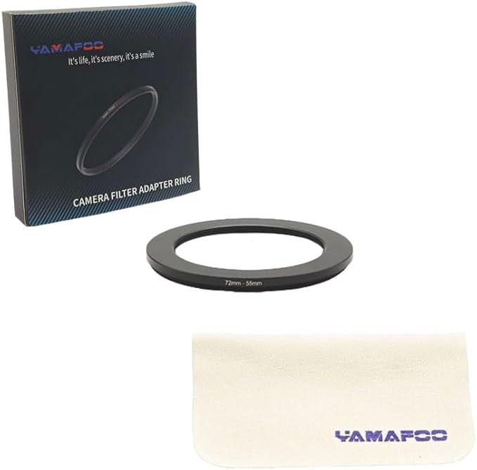YAMAFOO 72mm to 55mm Step-Up Ring/Step Down Rings Filter Adapter for All Brands UV ND CPL Metal Ring Step-Up Rings Adapter Filter,Black (72-55)