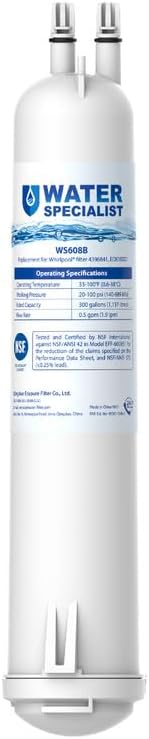 Waterspecialist WS608 Water Filter, Replacement for 4396841, Everydrop® Filter 3, EDR3RXD1, 4396710, Kenmore® 46-9083, 46-9030, Refrigerator Water Filter, 1 Filter