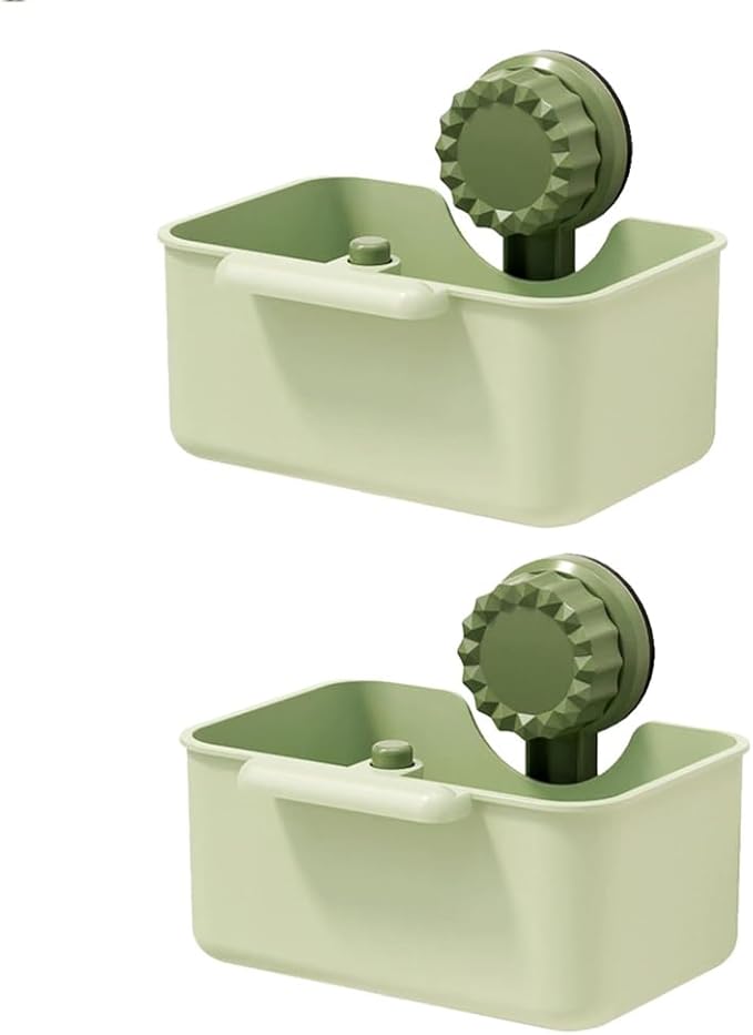 2Pcs Kitchen Sink Strainer Drainer Basket with Suction Cup,Food Waste Filter Basket,Sponge Brush Holder for Kit-chen Home,Efficient Kitchen Waste Management (Green)