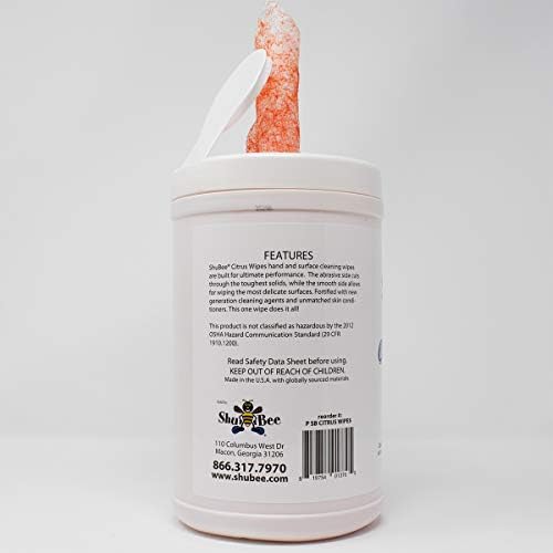 ShuBee® Citrus Wipes™ – Heavy-Duty Dual-Sided Hand Cleaner Towels for Mechanics, Construction & Service Professionals, Works on Grease & Grime